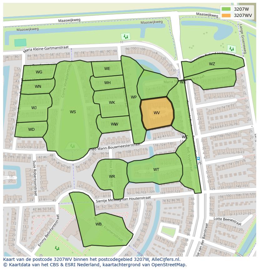 Afbeelding van het postcodegebied 3207 WV op de kaart.