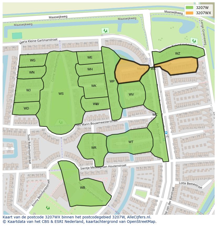Afbeelding van het postcodegebied 3207 WX op de kaart.