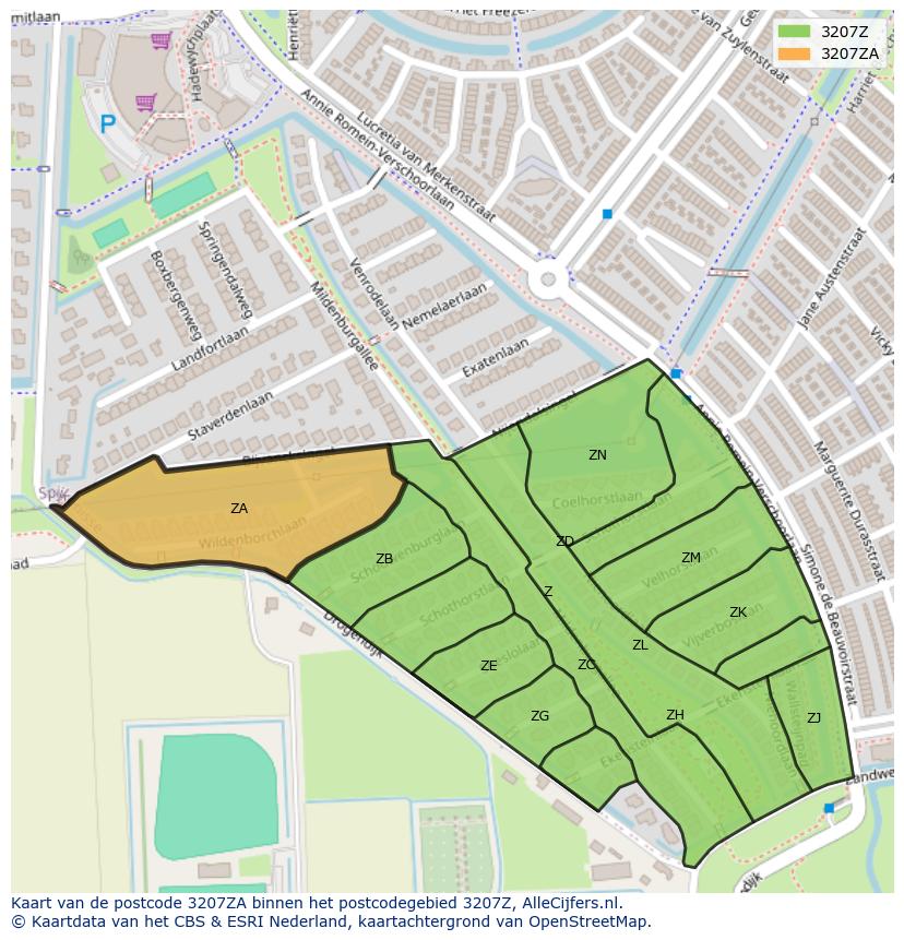 Afbeelding van het postcodegebied 3207 ZA op de kaart.