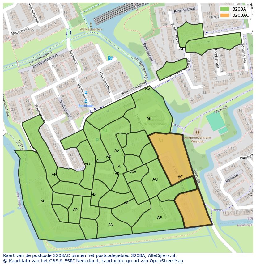 Afbeelding van het postcodegebied 3208 AC op de kaart.