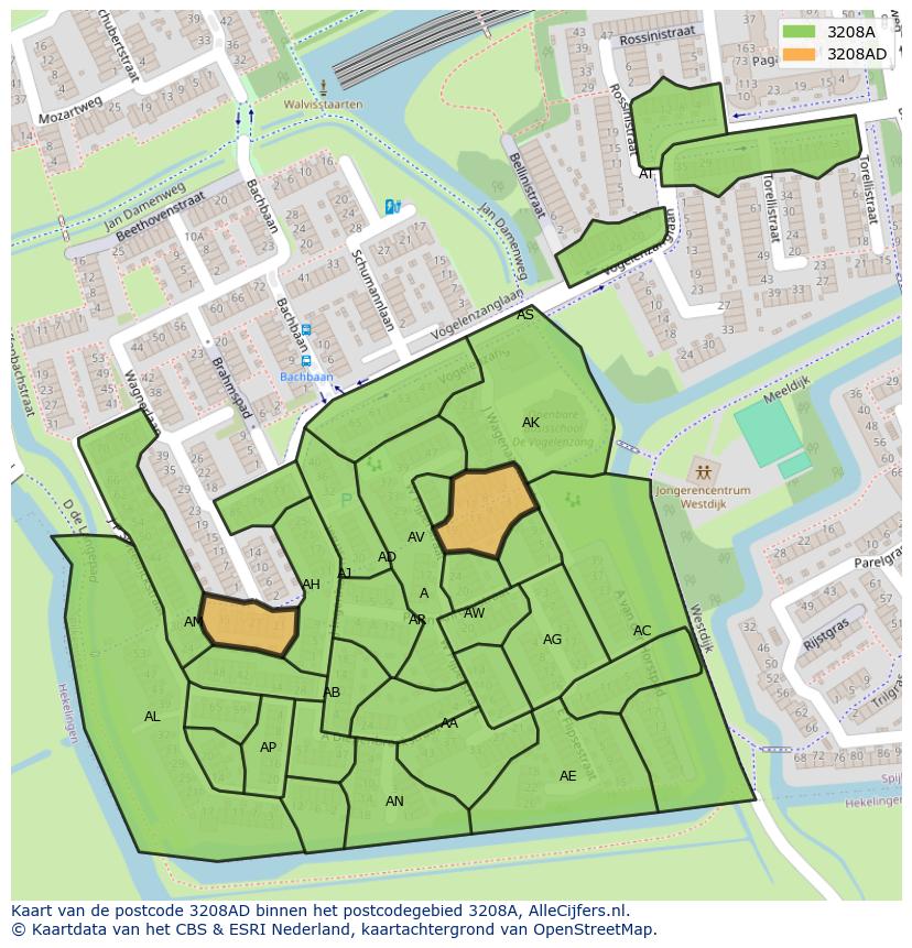 Afbeelding van het postcodegebied 3208 AD op de kaart.