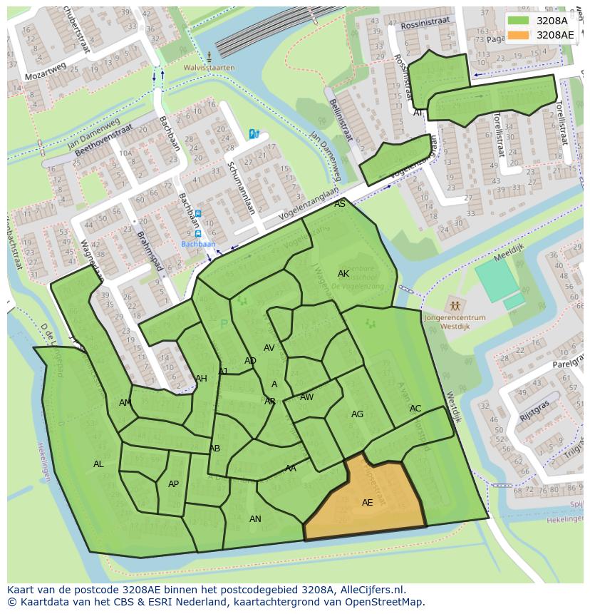 Afbeelding van het postcodegebied 3208 AE op de kaart.
