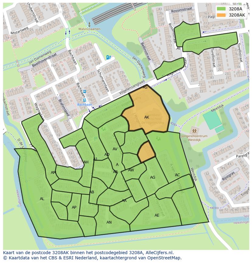 Afbeelding van het postcodegebied 3208 AK op de kaart.