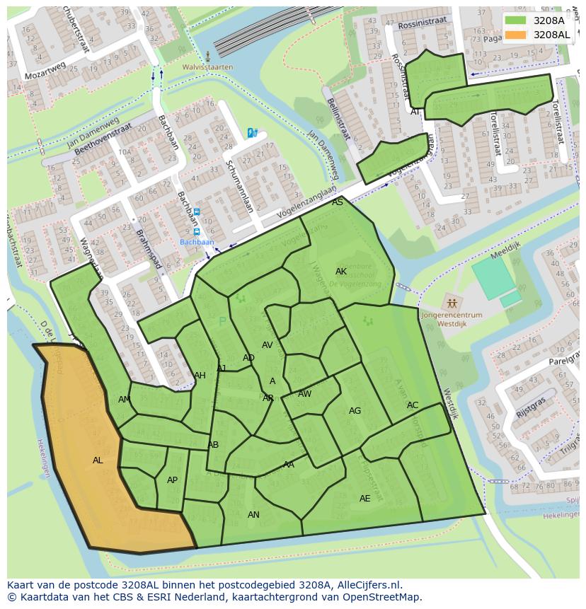 Afbeelding van het postcodegebied 3208 AL op de kaart.
