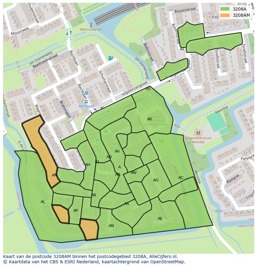 Afbeelding van het postcodegebied 3208 AM op de kaart.