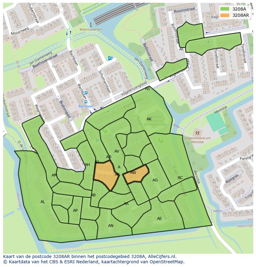 Afbeelding van het postcodegebied 3208 AR op de kaart.