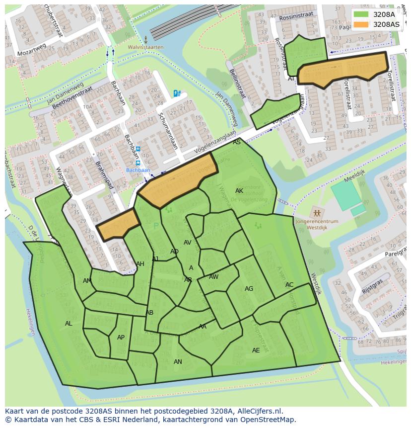 Afbeelding van het postcodegebied 3208 AS op de kaart.