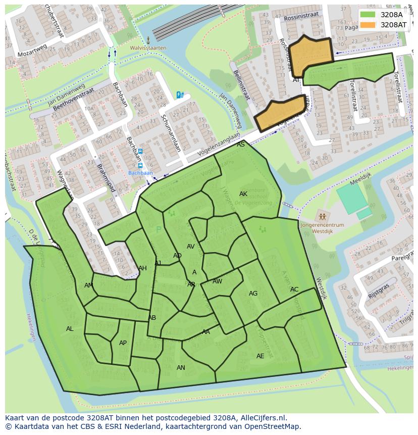 Afbeelding van het postcodegebied 3208 AT op de kaart.