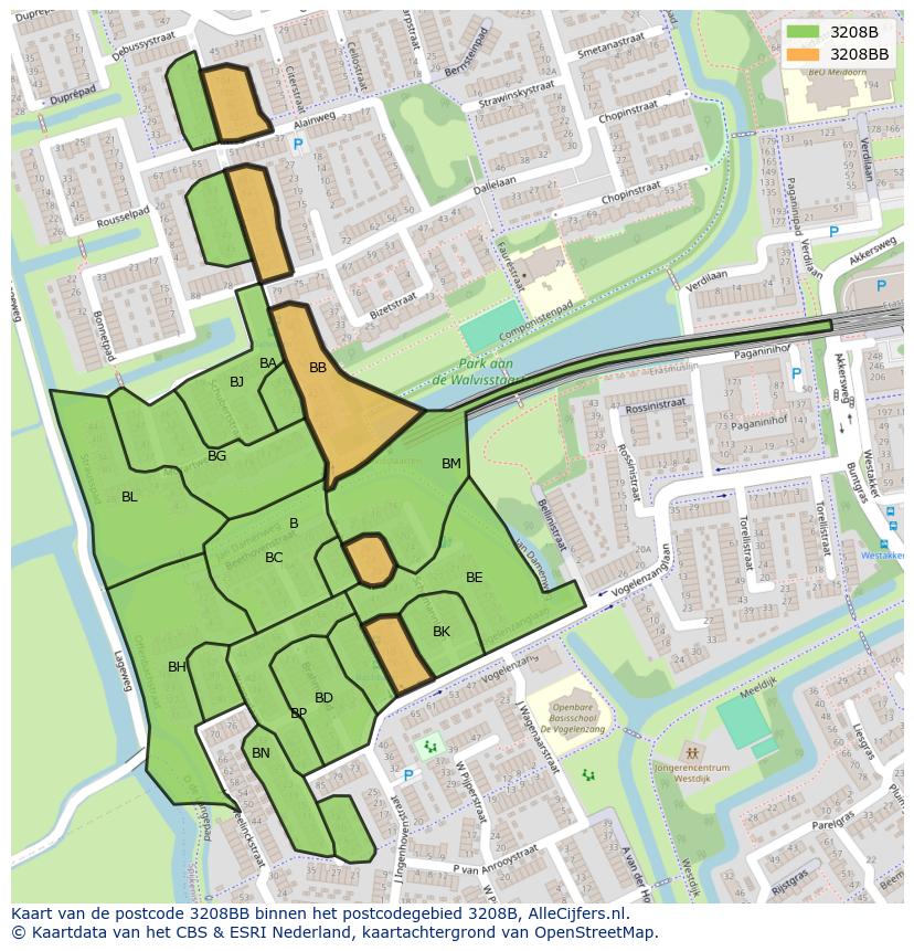 Afbeelding van het postcodegebied 3208 BB op de kaart.