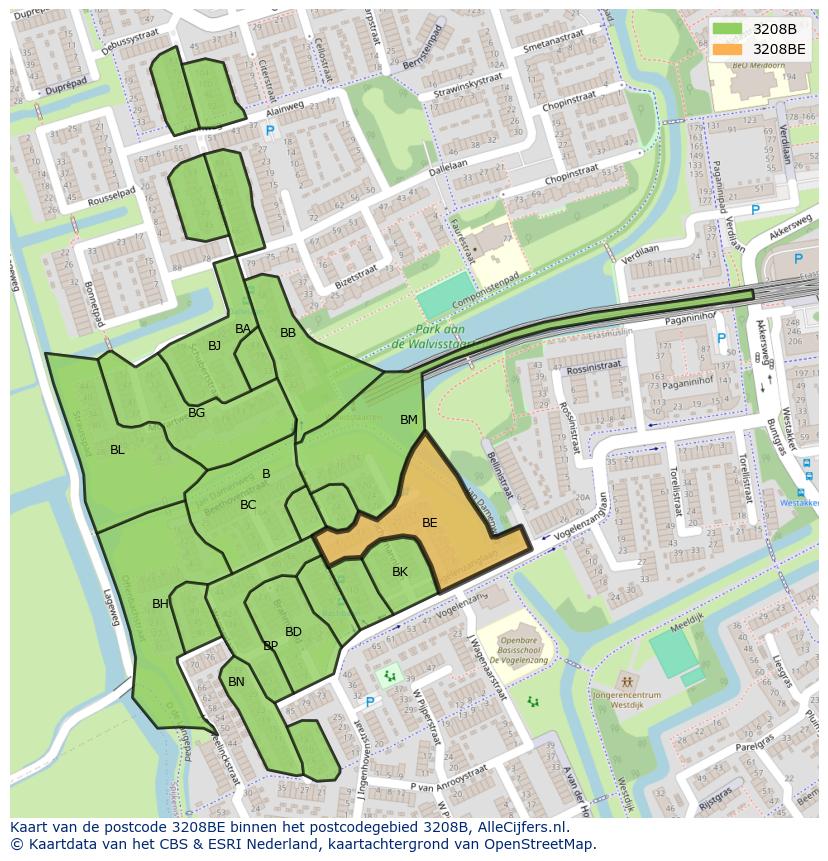 Afbeelding van het postcodegebied 3208 BE op de kaart.