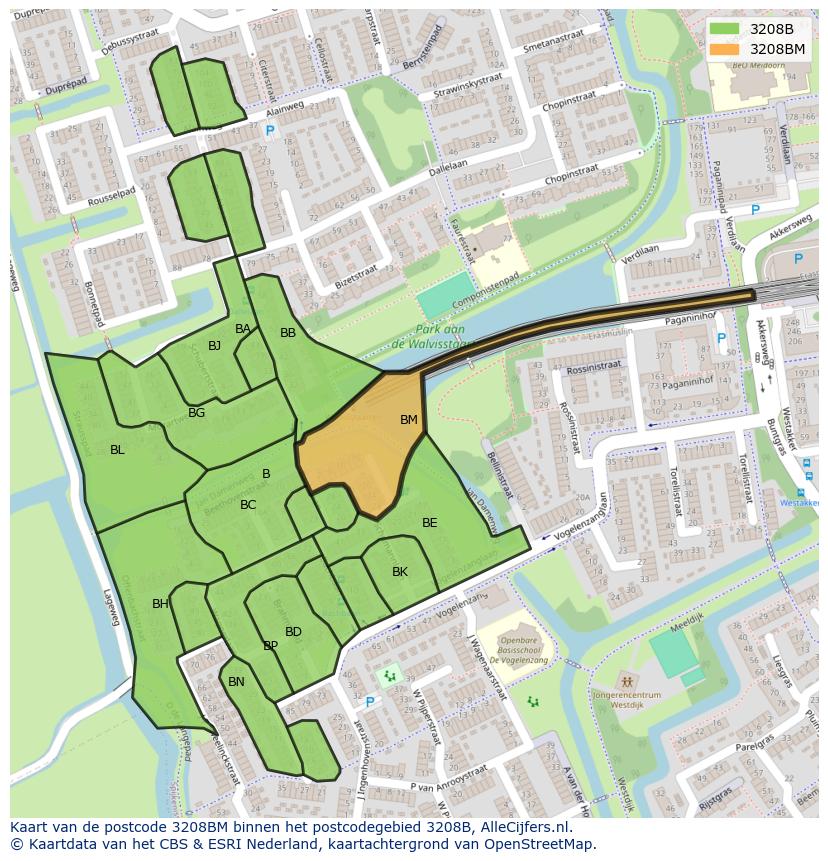 Afbeelding van het postcodegebied 3208 BM op de kaart.
