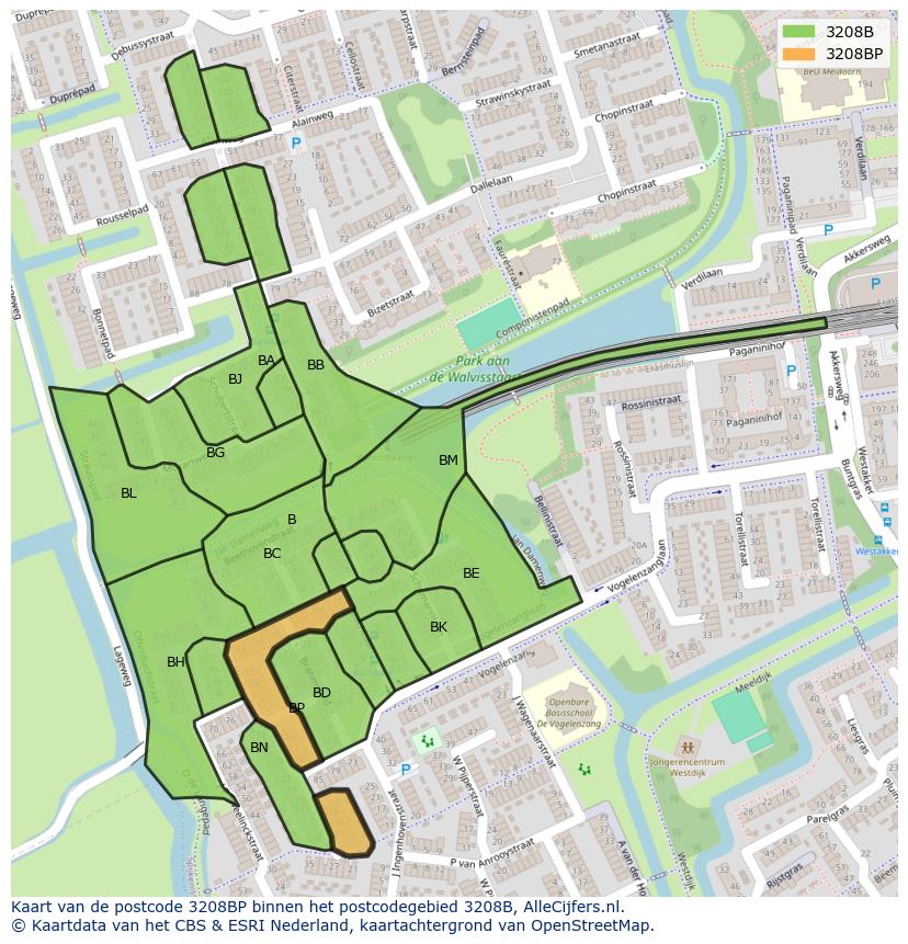 Afbeelding van het postcodegebied 3208 BP op de kaart.