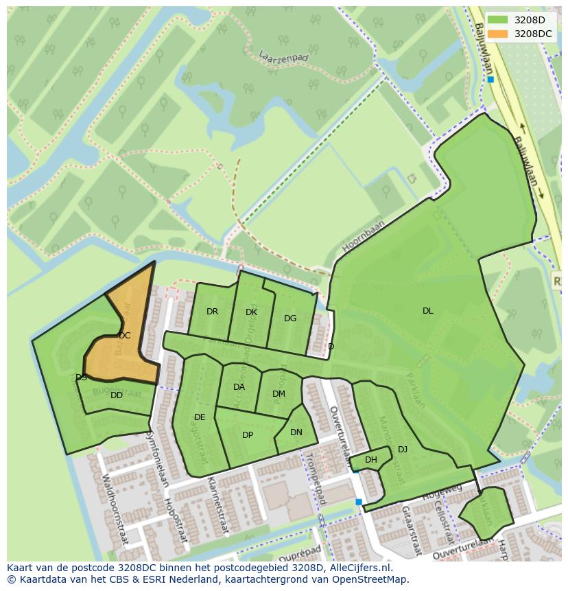Afbeelding van het postcodegebied 3208 DC op de kaart.