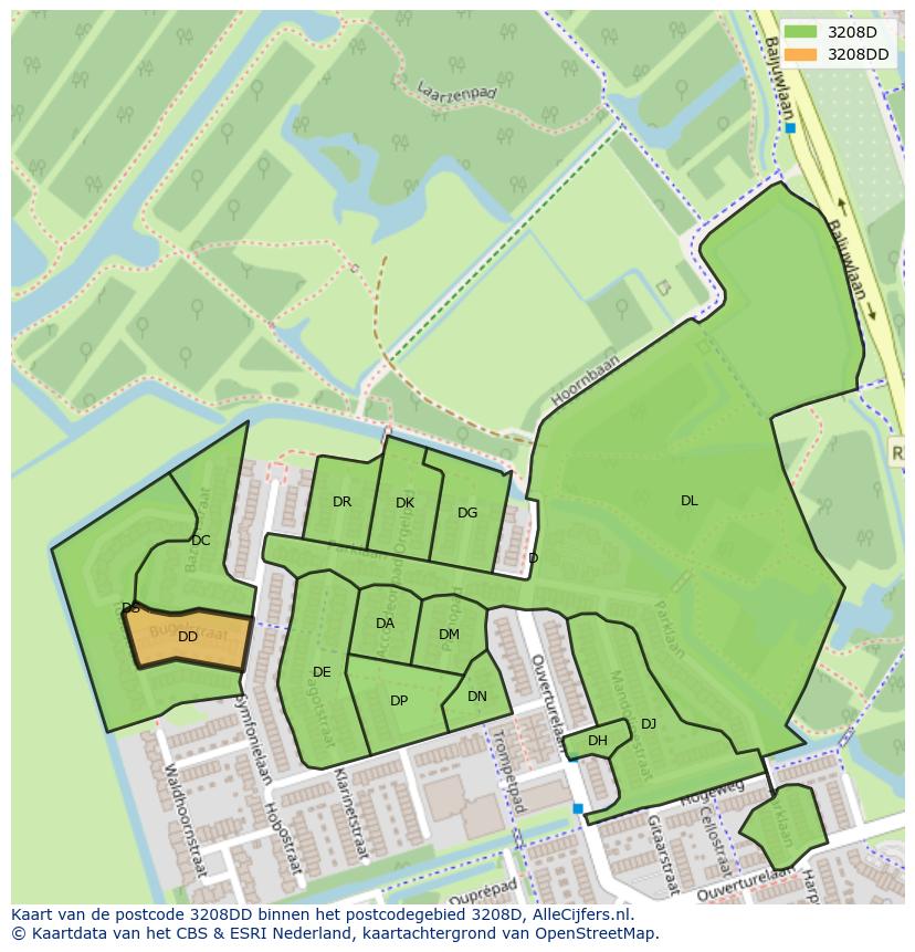 Afbeelding van het postcodegebied 3208 DD op de kaart.