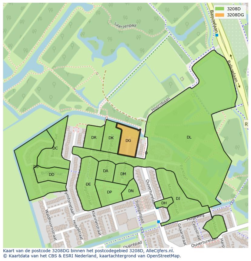 Afbeelding van het postcodegebied 3208 DG op de kaart.
