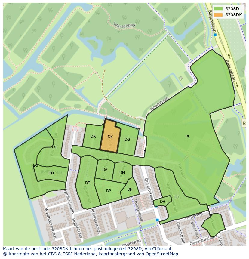 Afbeelding van het postcodegebied 3208 DK op de kaart.
