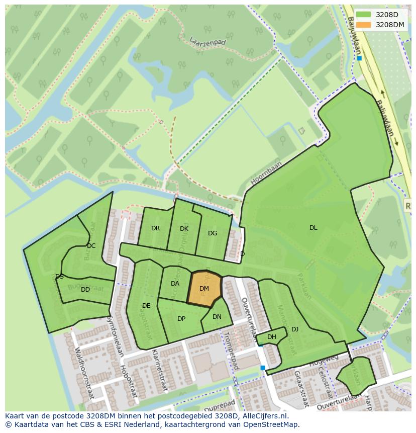 Afbeelding van het postcodegebied 3208 DM op de kaart.