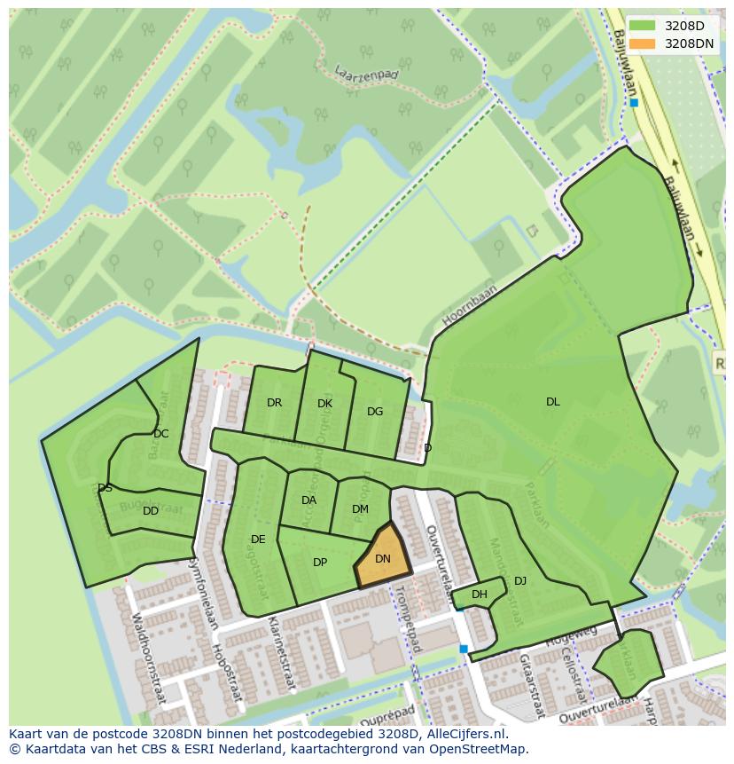 Afbeelding van het postcodegebied 3208 DN op de kaart.