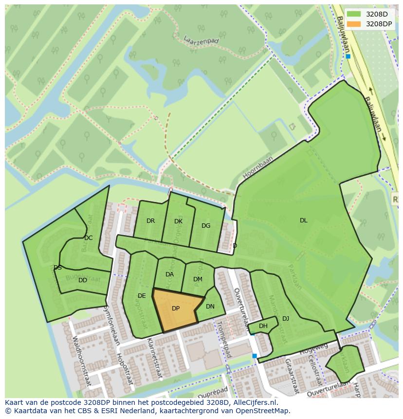 Afbeelding van het postcodegebied 3208 DP op de kaart.