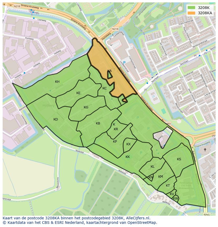 Afbeelding van het postcodegebied 3208 KA op de kaart.
