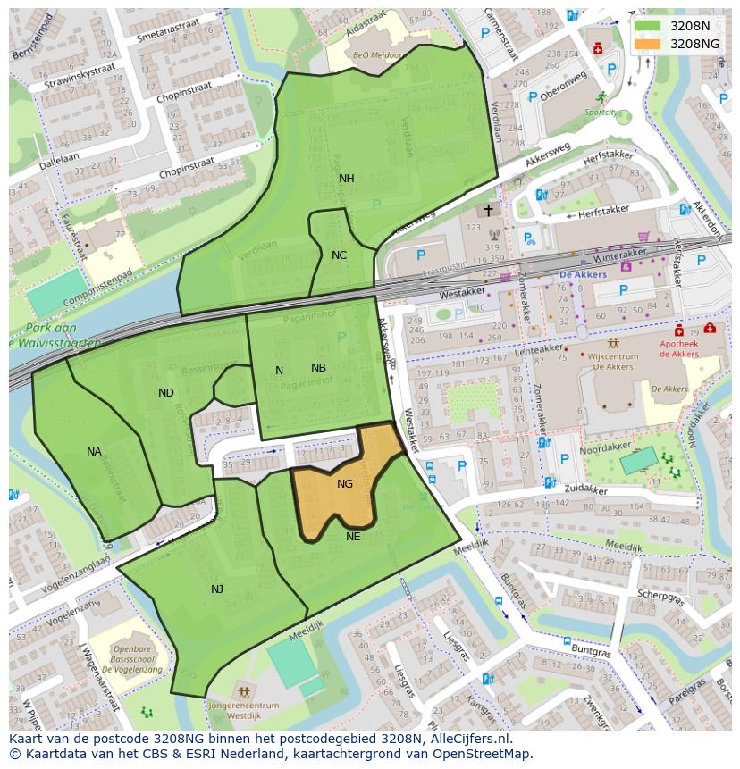 Afbeelding van het postcodegebied 3208 NG op de kaart.