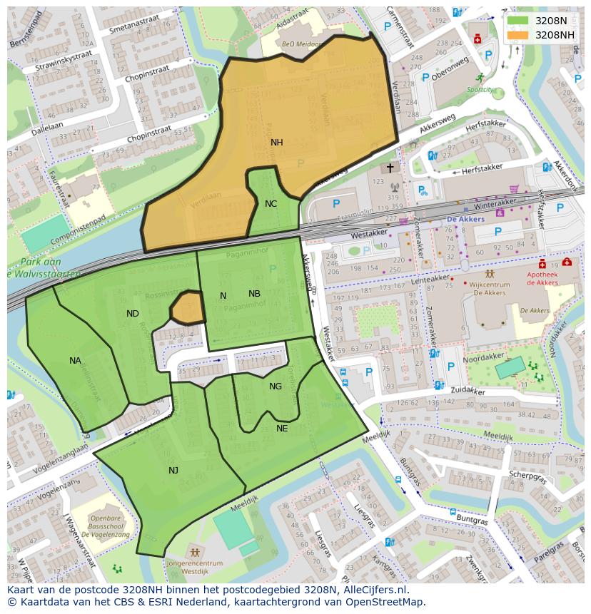 Afbeelding van het postcodegebied 3208 NH op de kaart.