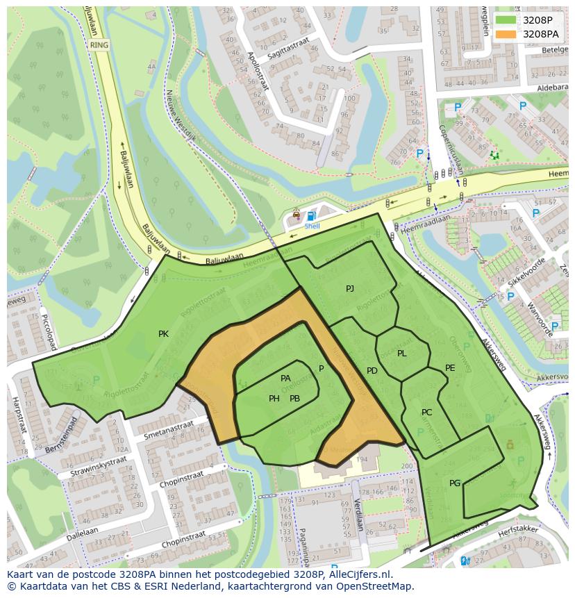 Afbeelding van het postcodegebied 3208 PA op de kaart.