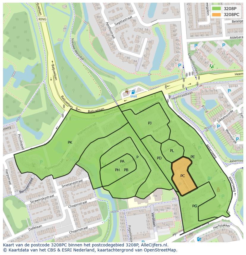 Afbeelding van het postcodegebied 3208 PC op de kaart.