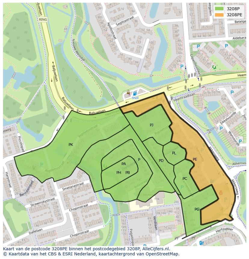 Afbeelding van het postcodegebied 3208 PE op de kaart.