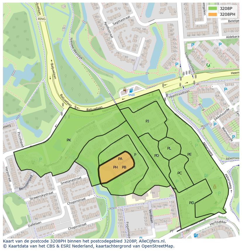Afbeelding van het postcodegebied 3208 PH op de kaart.