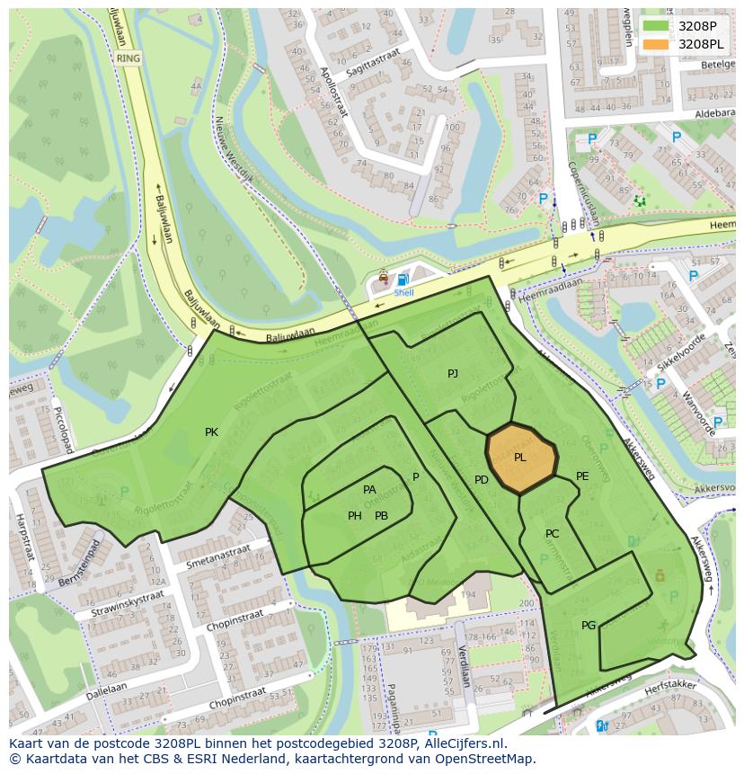 Afbeelding van het postcodegebied 3208 PL op de kaart.