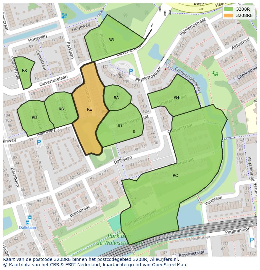 Afbeelding van het postcodegebied 3208 RE op de kaart.