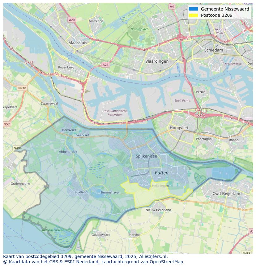 Afbeelding van het postcodegebied 3209 op de kaart.