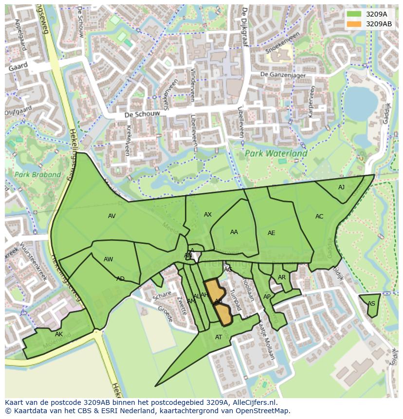 Afbeelding van het postcodegebied 3209 AB op de kaart.