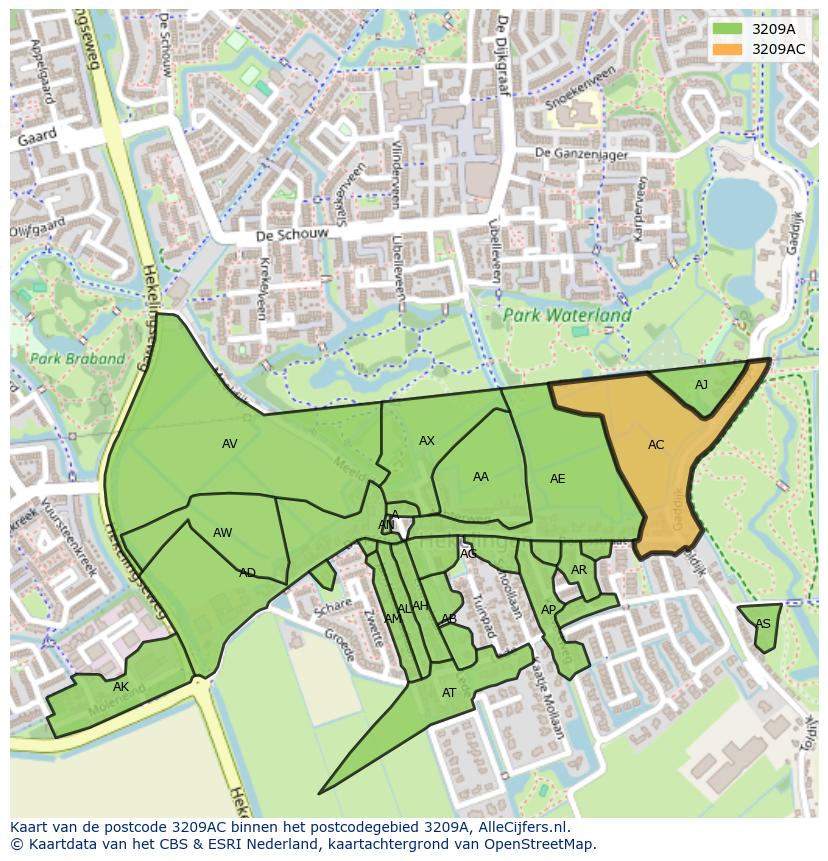Afbeelding van het postcodegebied 3209 AC op de kaart.
