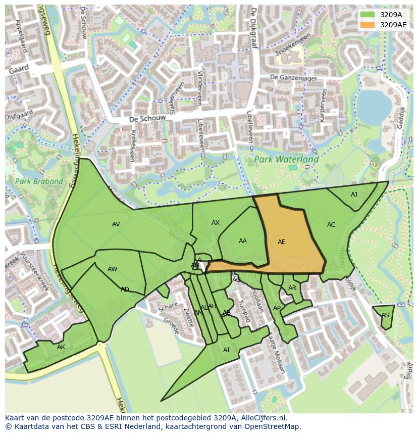 Afbeelding van het postcodegebied 3209 AE op de kaart.