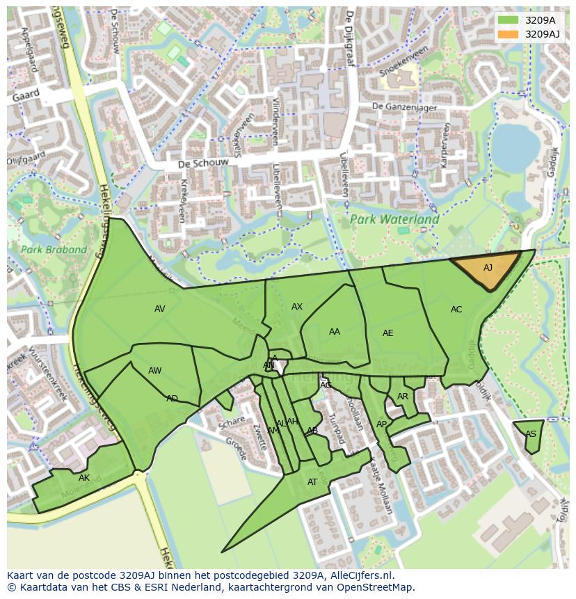 Afbeelding van het postcodegebied 3209 AJ op de kaart.