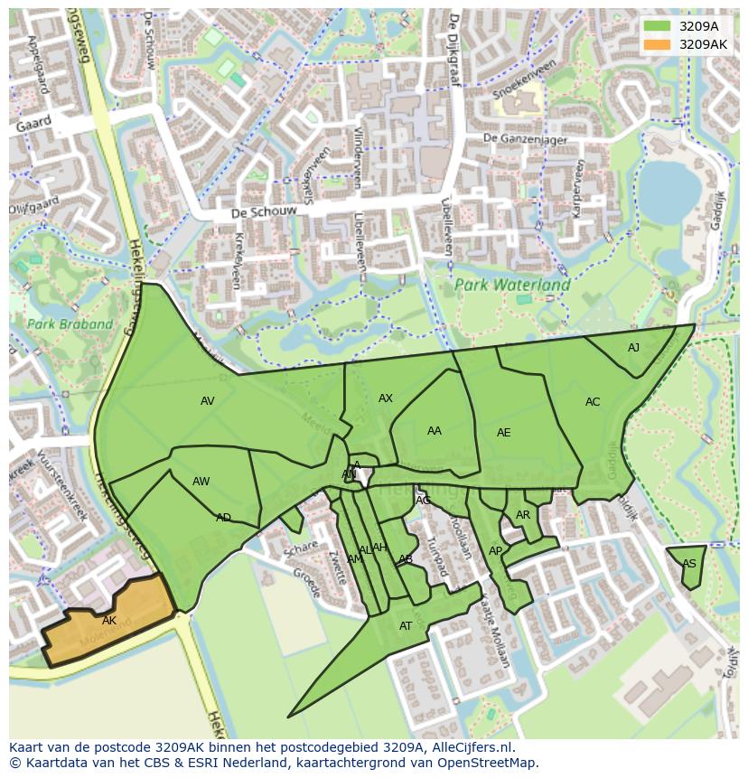Afbeelding van het postcodegebied 3209 AK op de kaart.