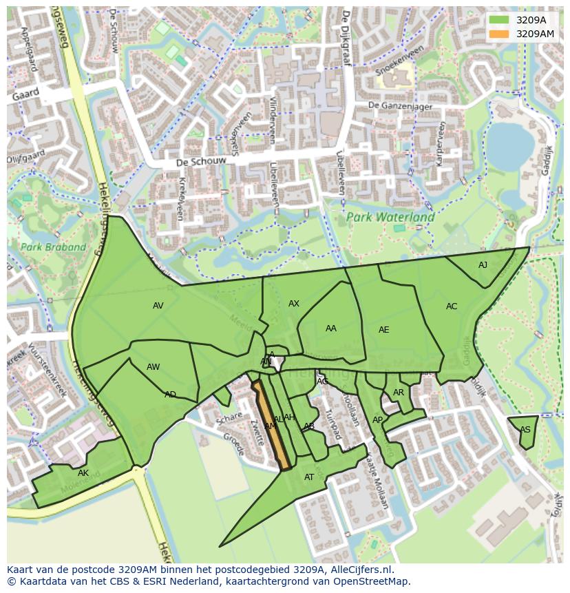 Afbeelding van het postcodegebied 3209 AM op de kaart.