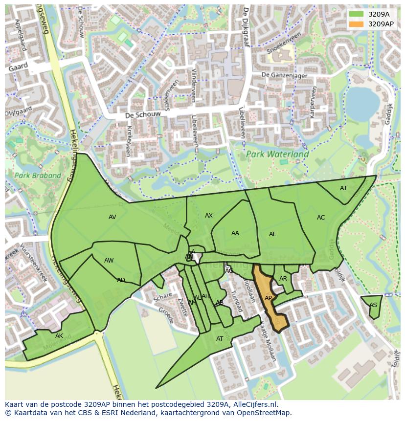 Afbeelding van het postcodegebied 3209 AP op de kaart.