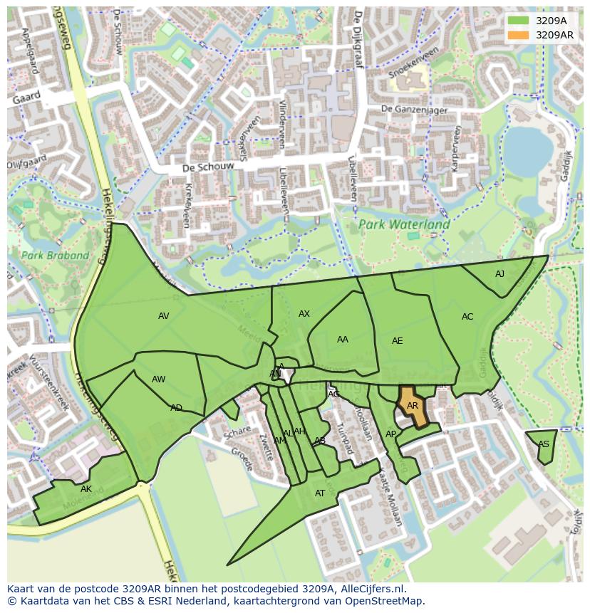 Afbeelding van het postcodegebied 3209 AR op de kaart.