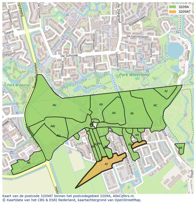 Afbeelding van het postcodegebied 3209 AT op de kaart.