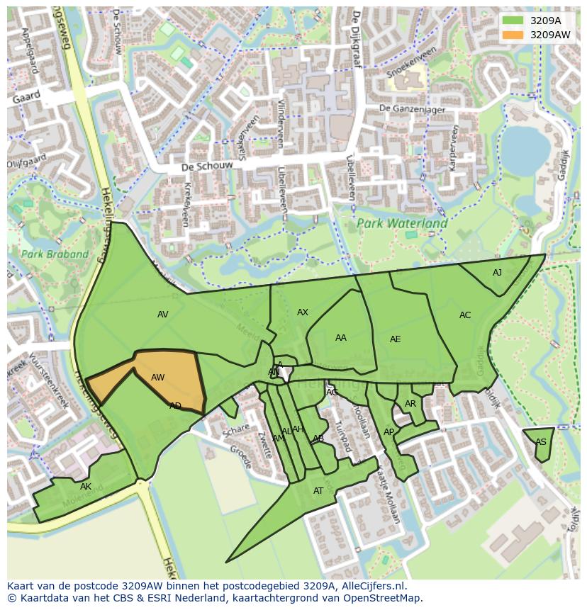 Afbeelding van het postcodegebied 3209 AW op de kaart.