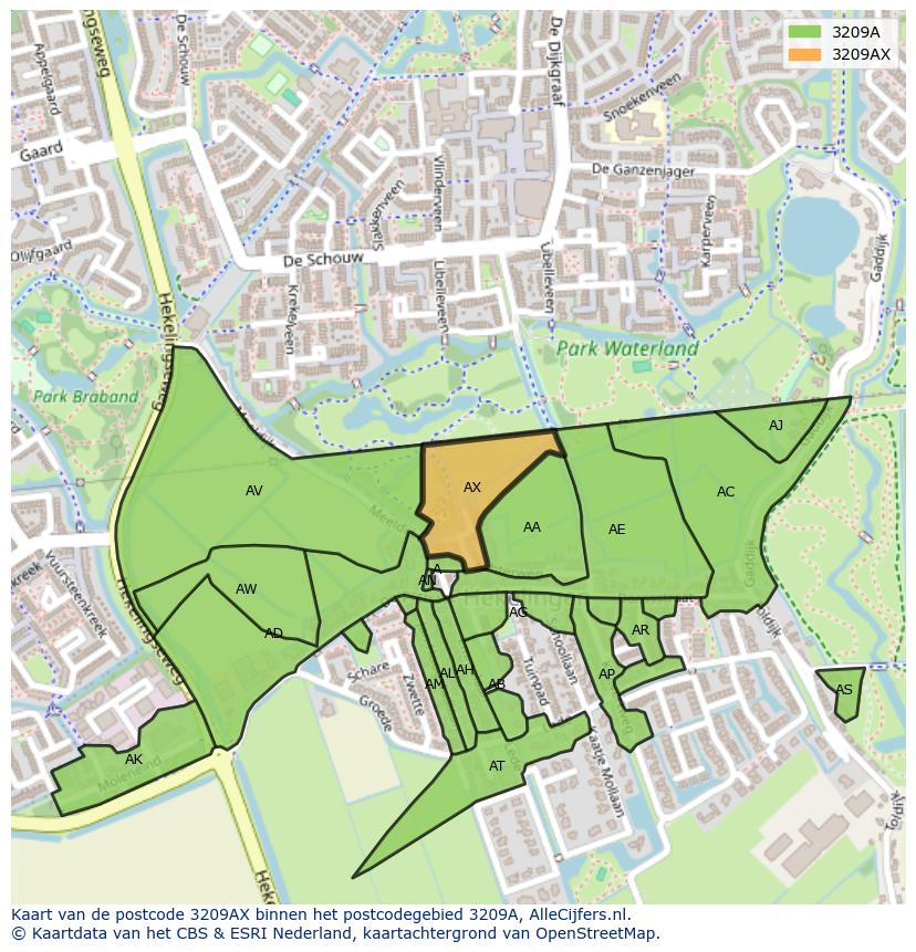 Afbeelding van het postcodegebied 3209 AX op de kaart.