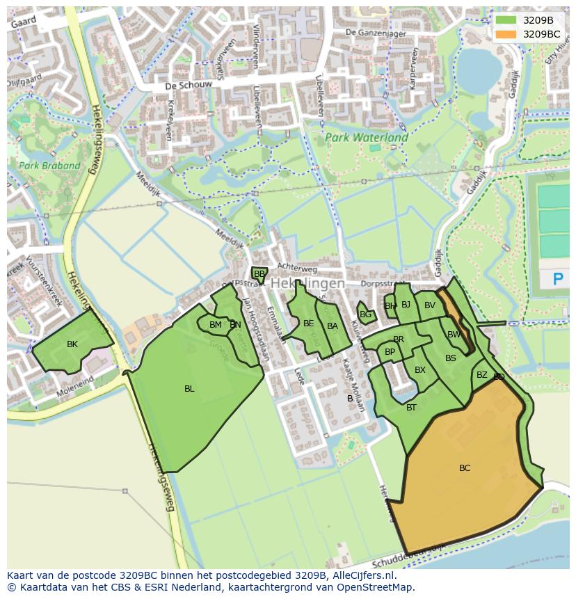 Afbeelding van het postcodegebied 3209 BC op de kaart.