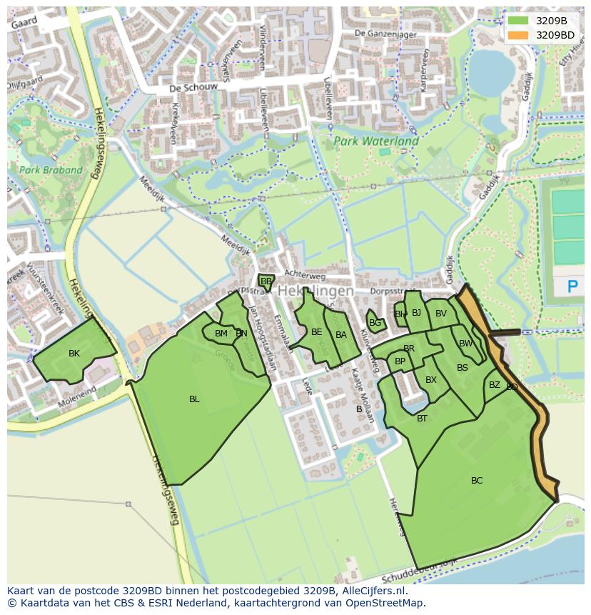 Afbeelding van het postcodegebied 3209 BD op de kaart.
