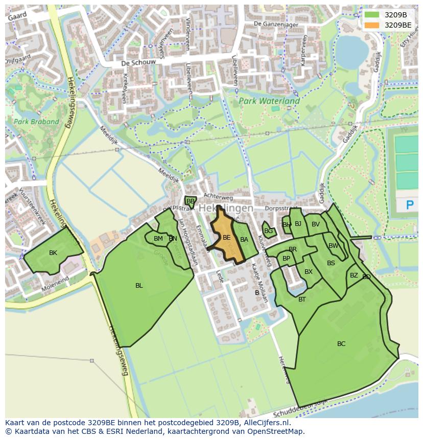 Afbeelding van het postcodegebied 3209 BE op de kaart.