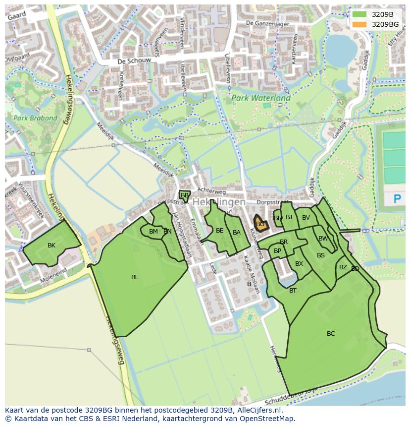 Afbeelding van het postcodegebied 3209 BG op de kaart.