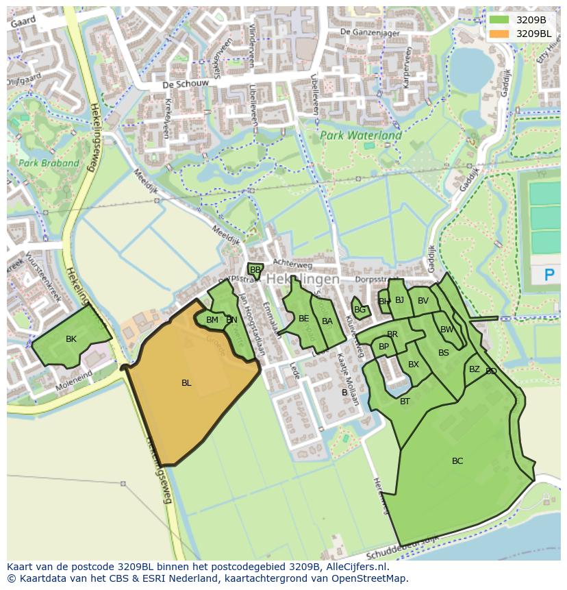 Afbeelding van het postcodegebied 3209 BL op de kaart.