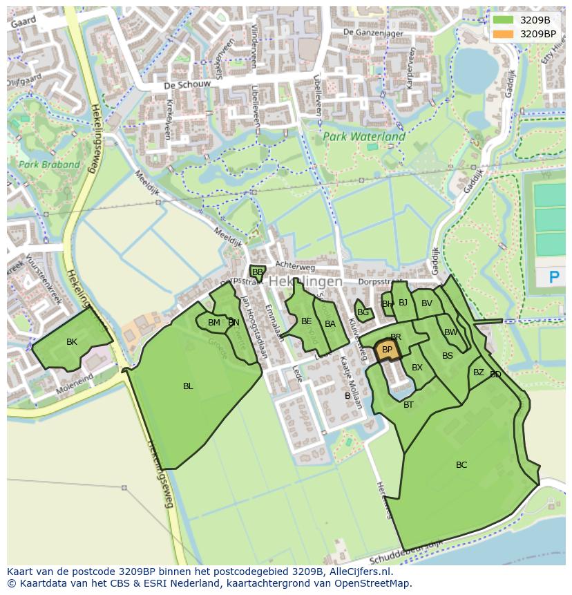 Afbeelding van het postcodegebied 3209 BP op de kaart.